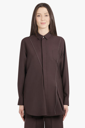 SACAI RTW Suiting L/S Shirt With Panel Detail | Brown