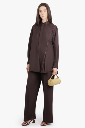 SACAI RTW Suiting L/S Shirt With Panel Detail | Brown