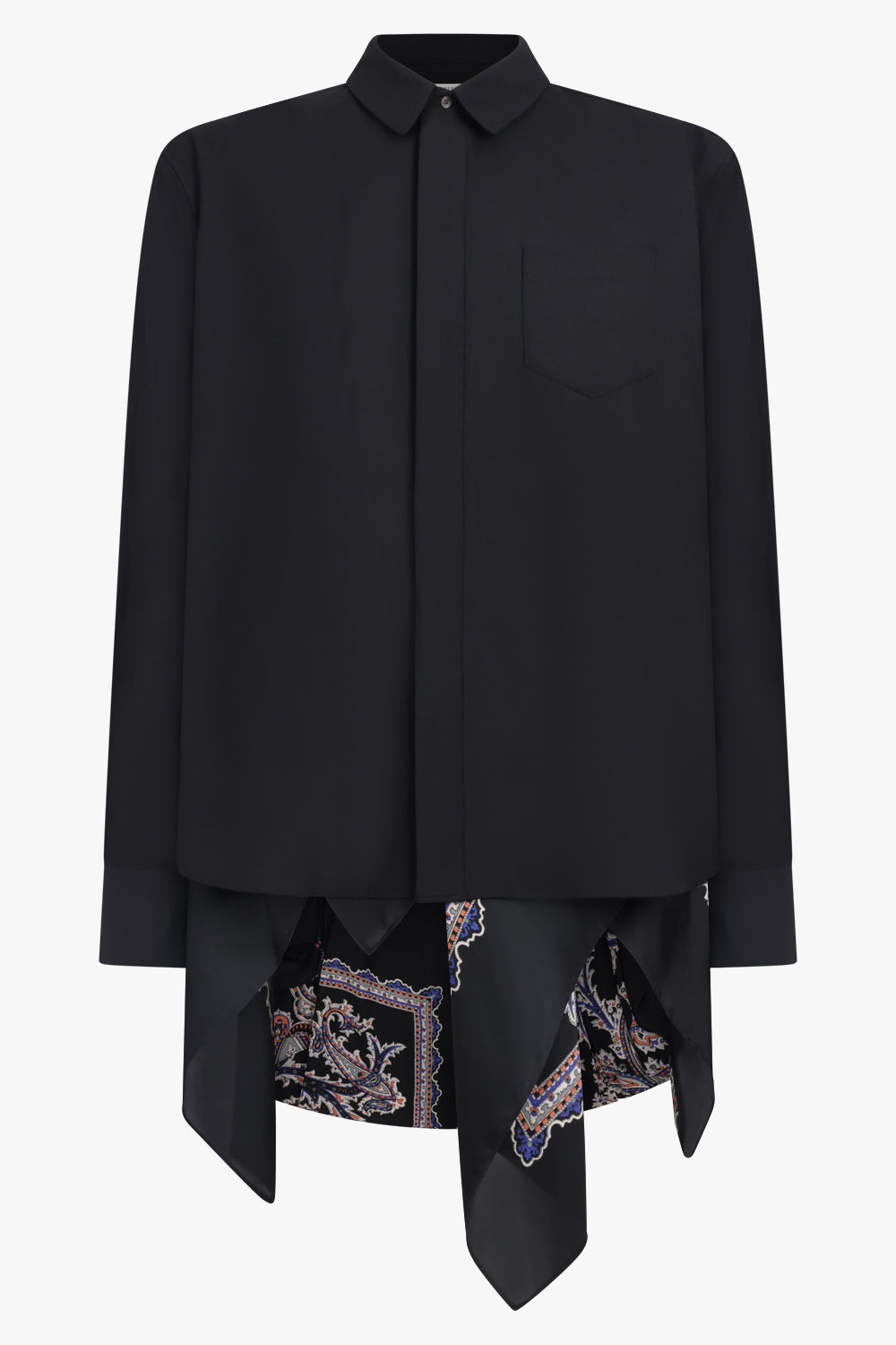 SACAI RTW Suiting X Paisley Print Drape Front Shirt | Black/Multi