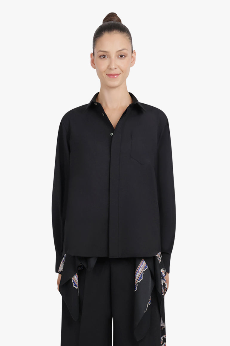 SACAI RTW Suiting X Paisley Print Drape Front Shirt | Black/Multi