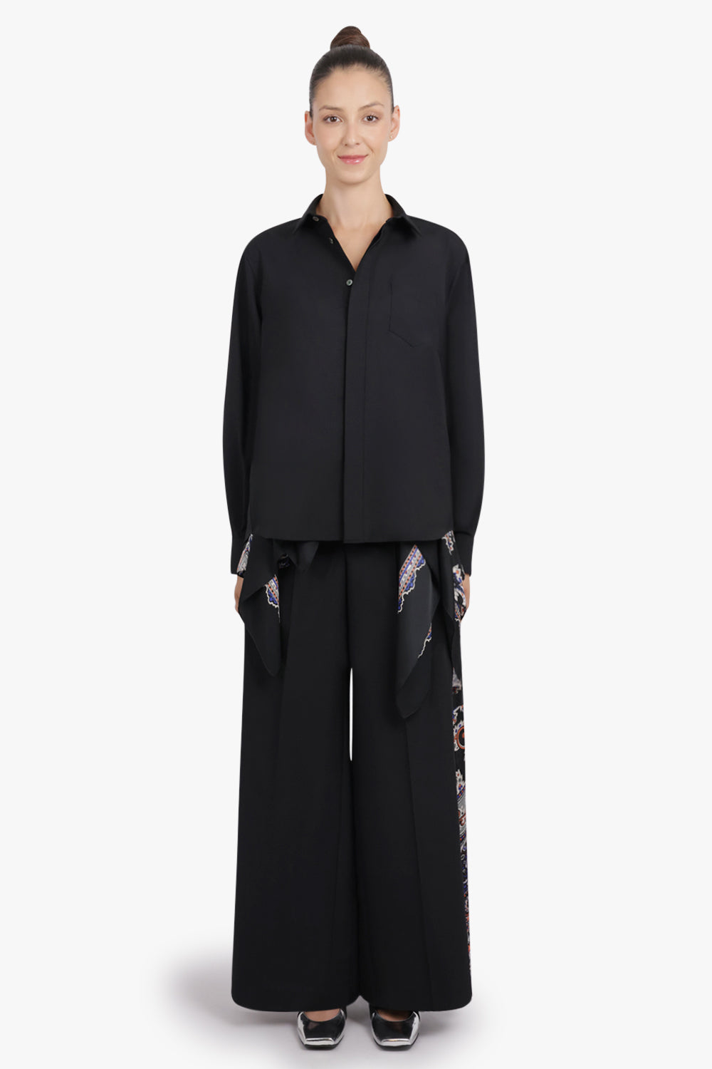 SACAI RTW Suiting X Paisley Print Wide Leg Pant | Black/Multi