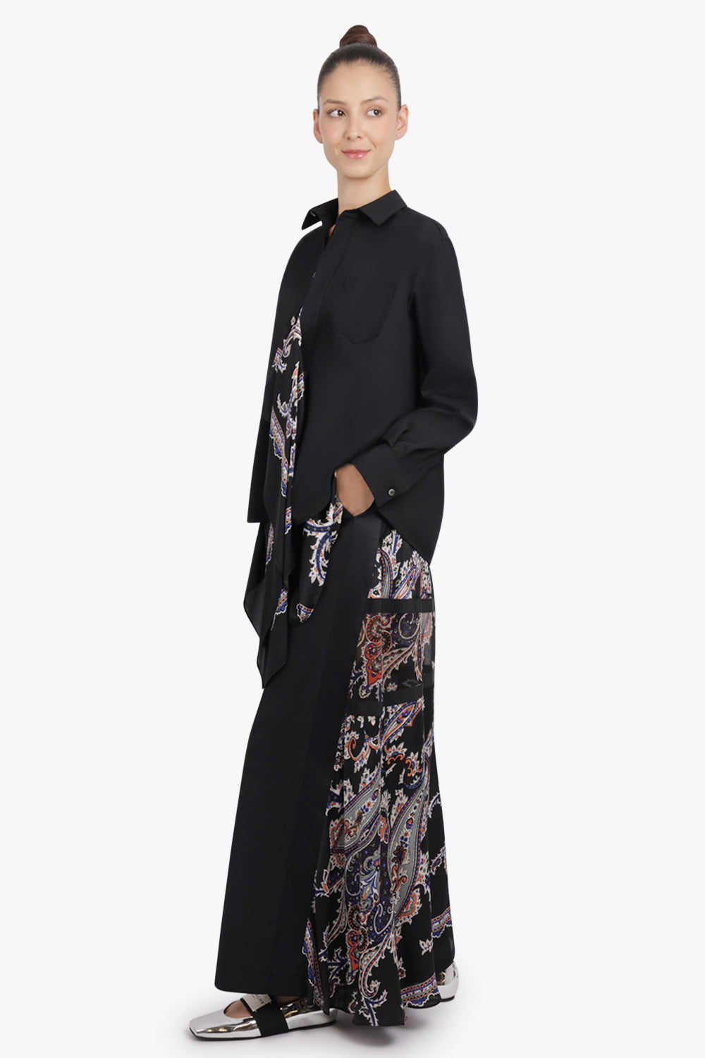 SACAI RTW Suiting X Paisley Print Wide Leg Pant | Black/Multi