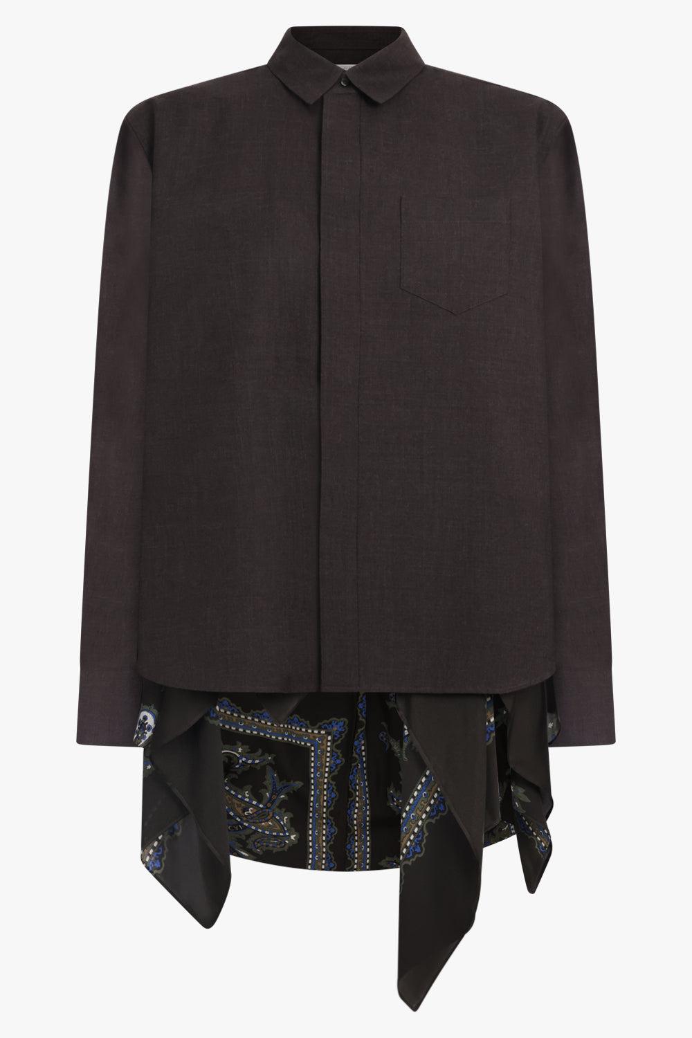 SACAI RTW Suiting X Paisley Print Drape Front Shirt | Brown/Multi