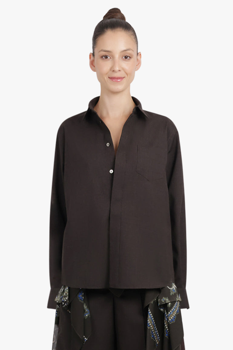 SACAI RTW Suiting X Paisley Print Drape Front Shirt | Brown/Multi