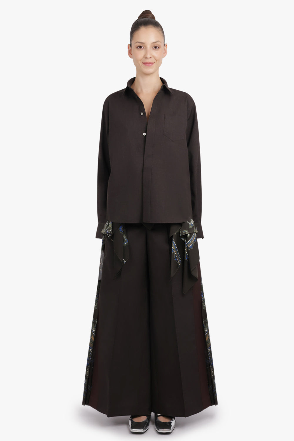 SACAI RTW Suiting X Paisley Print Drape Front Shirt | Brown/Multi