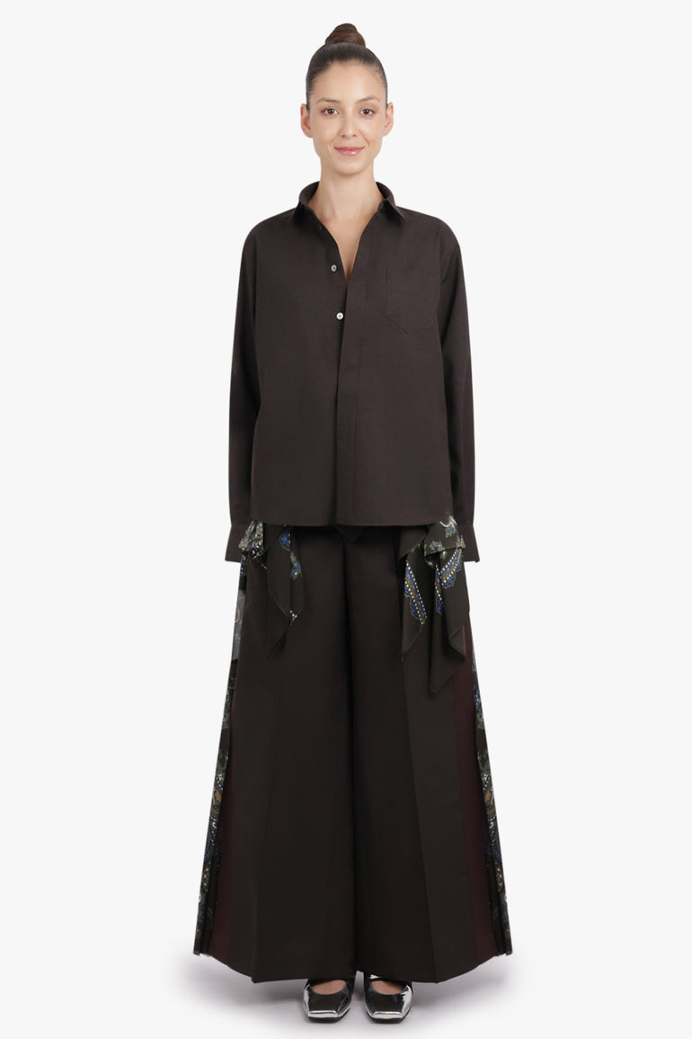 SACAI RTW Suiting X Paisley Print Drape Front Shirt | Brown/Multi
