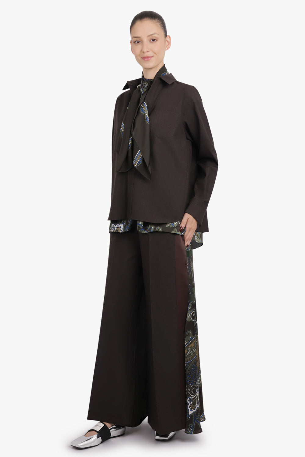 SACAI RTW Suiting X Paisley Print Drape Front Shirt | Brown/Multi