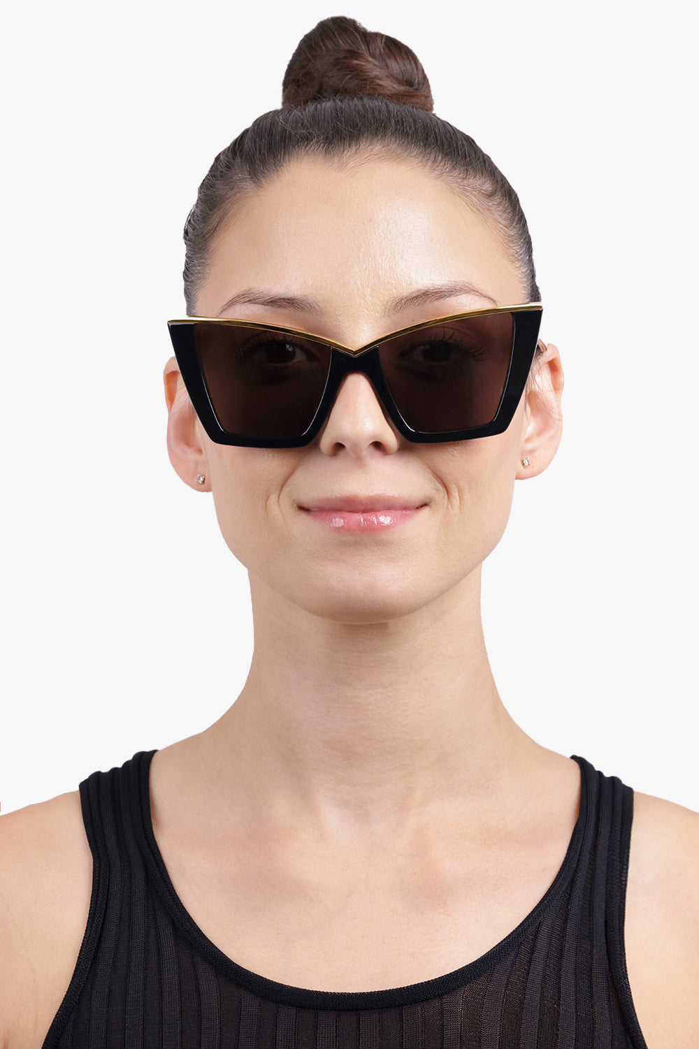 SAINT LAURENT Accessories Black / Black/Gold SL 570 Gold Trim Cat Eye Sunglasses | Black/Gold
