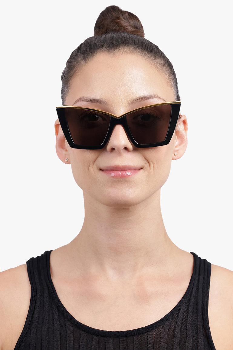 SAINT LAURENT Accessories Black / Black/Gold SL 570 Gold Trim Cat Eye Sunglasses | Black/Gold