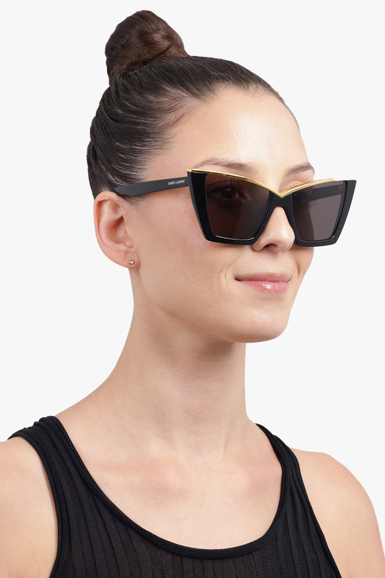 SAINT LAURENT Accessories Black / Black/Gold SL 570 Gold Trim Cat Eye Sunglasses | Black/Gold