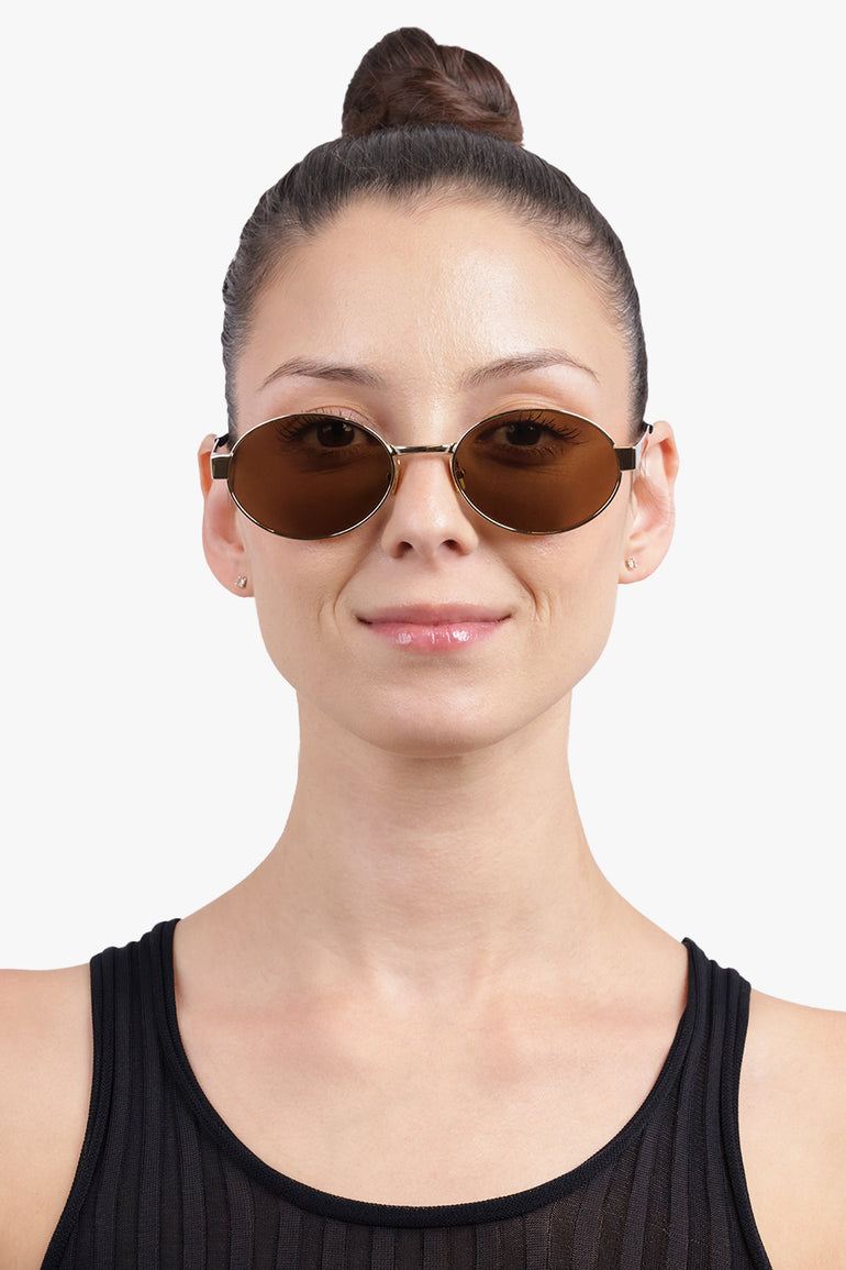 SAINT LAURENT Accessories Brown / Brown/Gold SL 692 Round Eye Sunglasses | Brown/Gold