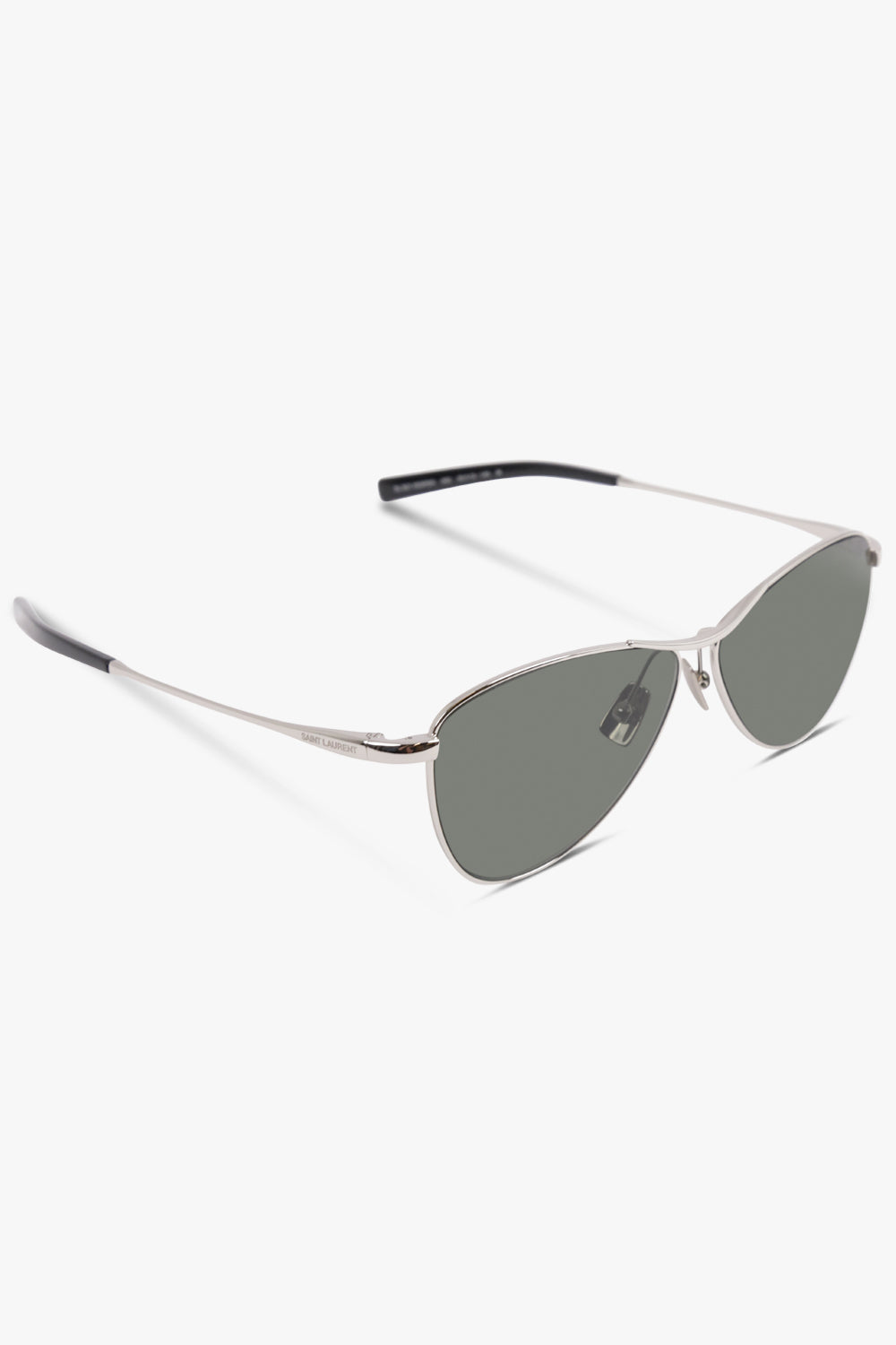 SAINT LAURENT ACCESSORIES BLACK / Black/Silver SL 831 Angled Aviator Sunglasses | Black/Silver