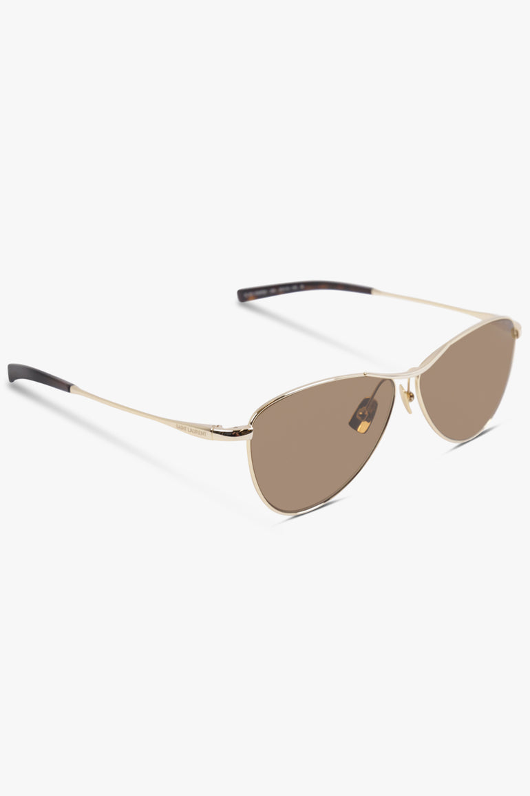 SAINT LAURENT ACCESSORIES BLACK / Brown/Gold SL 831 Angled Aviator Sunglasses | Brown/Gold