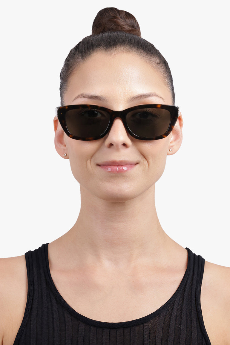 SAINT LAURENT ACCESSORIES BROWN / Dark Havana Brown SL M153 Rectangular Monogramme Sunglasses | Dark Havana Brown