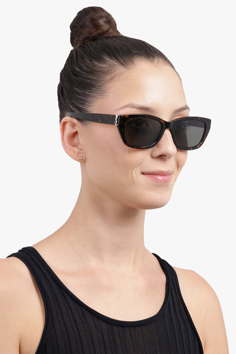 SAINT LAURENT ACCESSORIES BROWN / Dark Havana Brown SL M153 Rectangular Monogramme Sunglasses | Dark Havana Brown