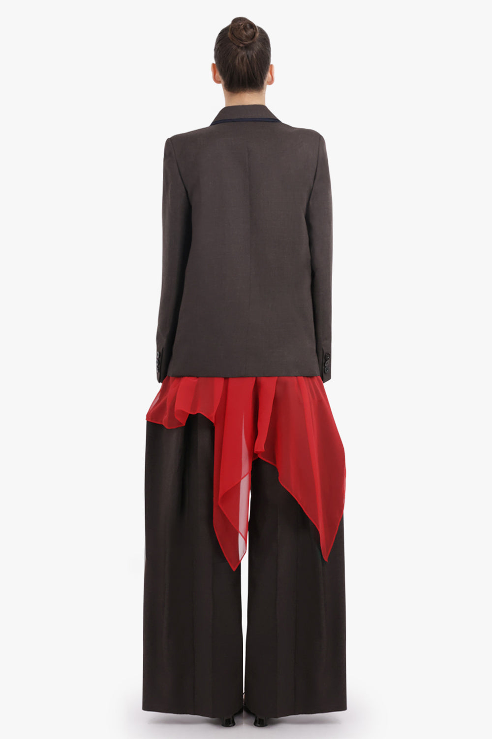 SACAI RTW Double Breasted Jacket With Long Attached Scarf | Brown/Red