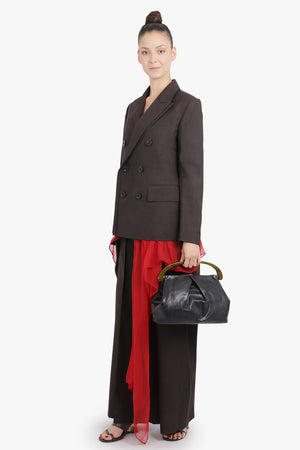 SACAI RTW Double Breasted Jacket With Long Attached Scarf | Brown/Red