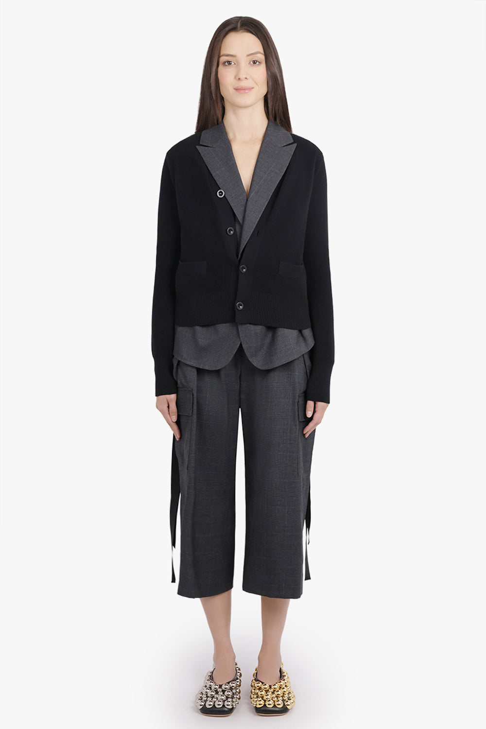 SACAI RTW Glen Check Print Jacket With Knit Cardigan Overlay | Black/Grey