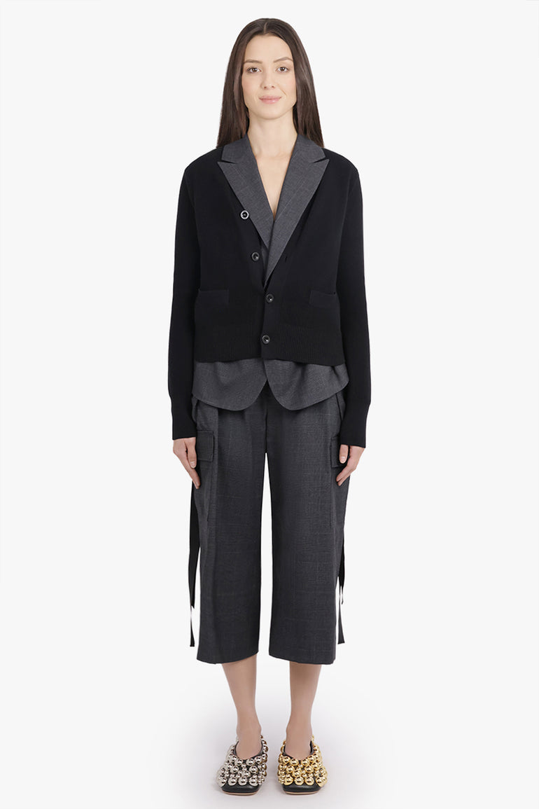 SACAI RTW Glen Check Print Relaxed Tapered Pant With Adjustable Straps | Grey/Black