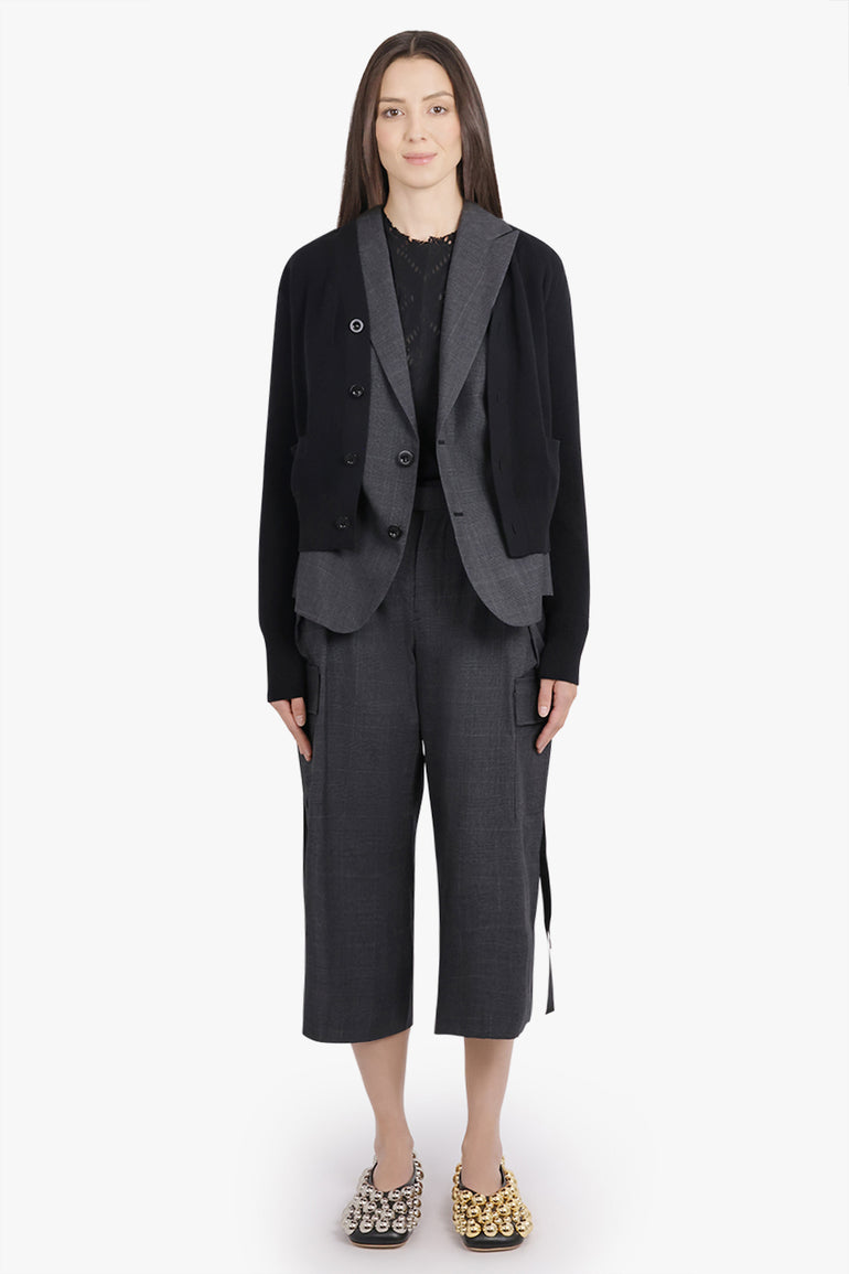 SACAI RTW Glen Check Print Jacket With Knit Cardigan Overlay | Black/Grey