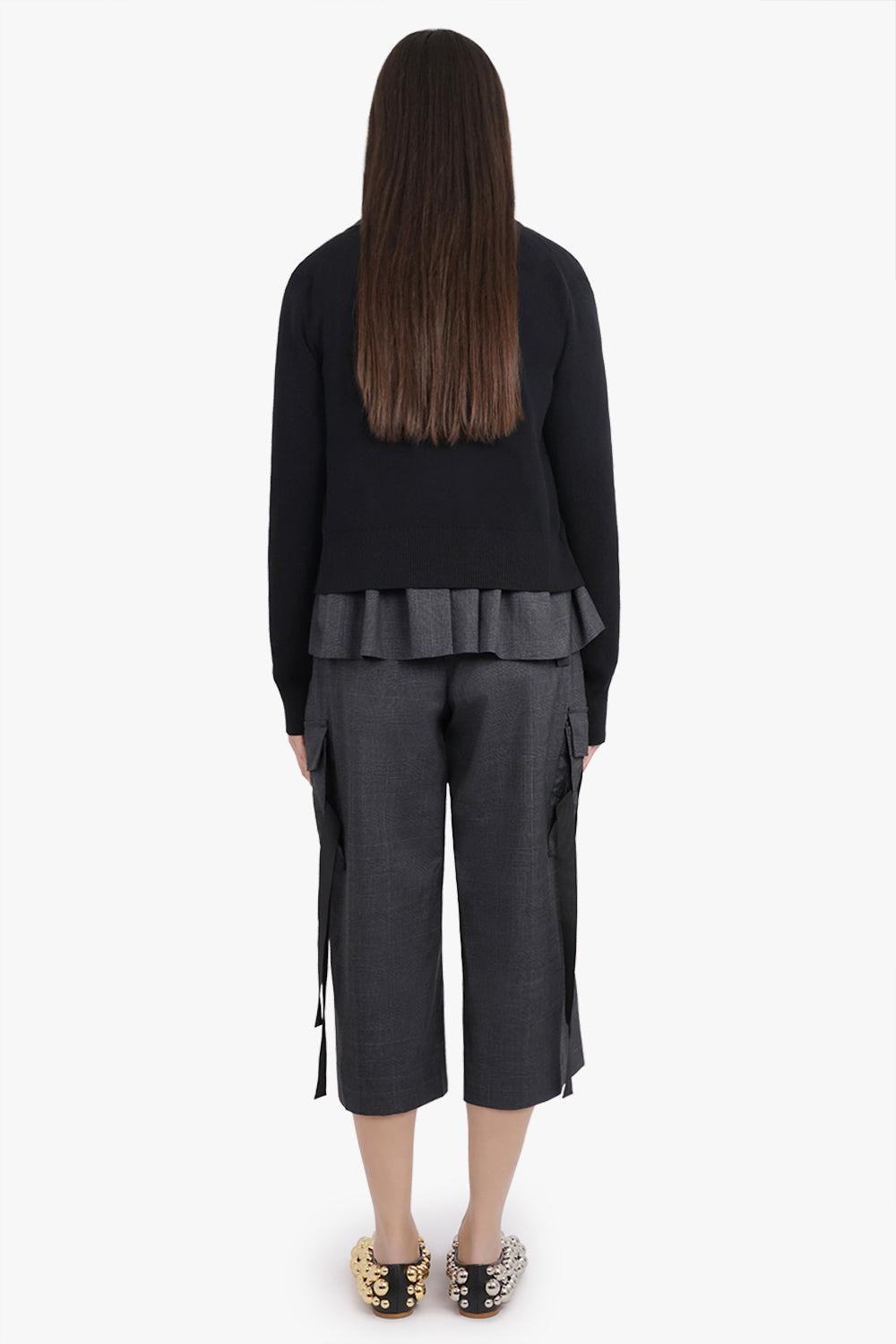 SACAI RTW Glen Check Print Jacket With Knit Cardigan Overlay | Black/Grey