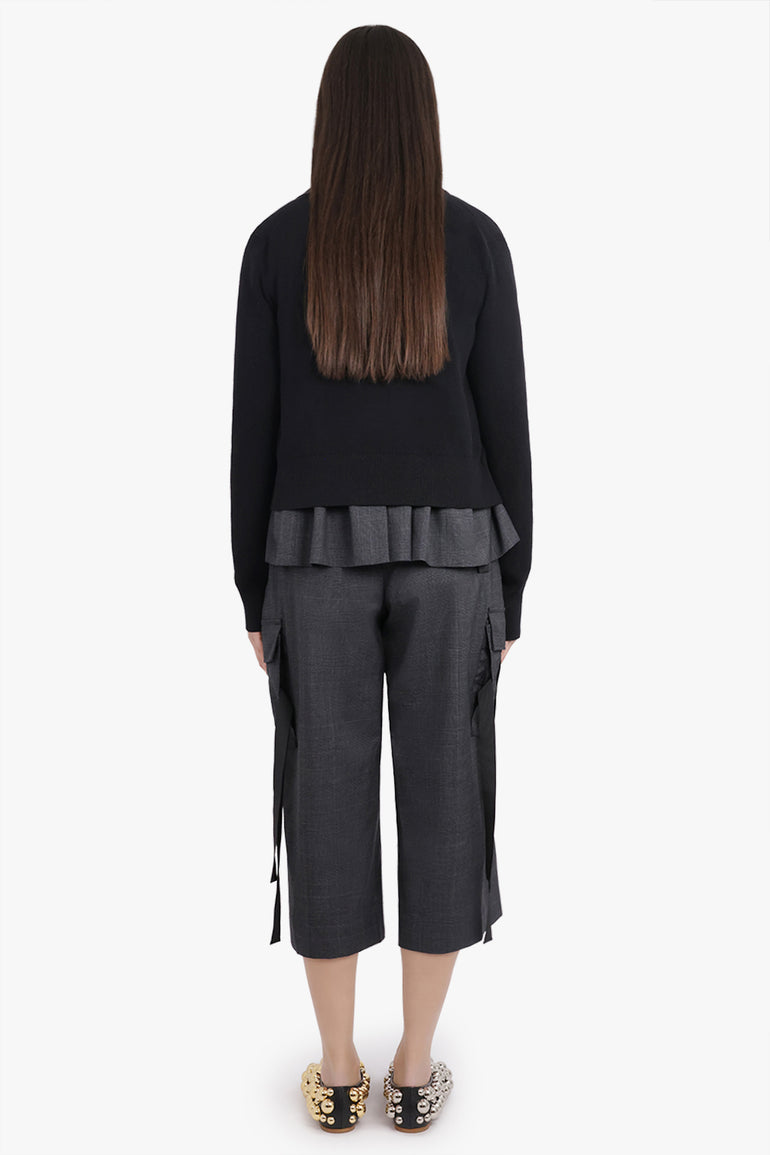 SACAI RTW Glen Check Print Jacket With Knit Cardigan Overlay | Black/Grey