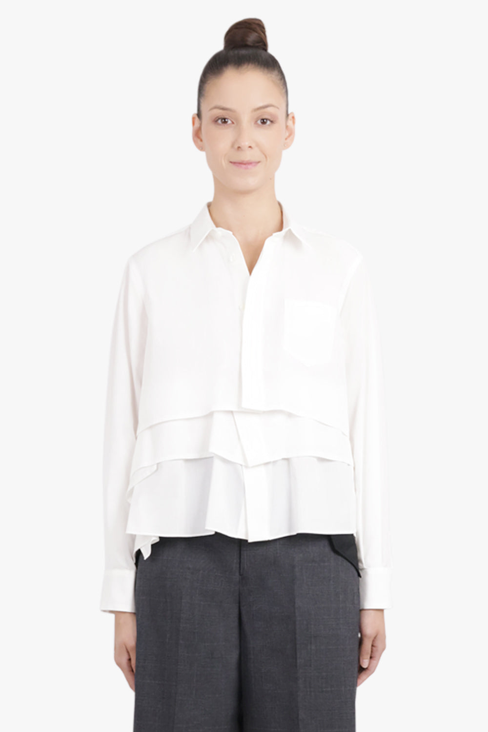 SACAI RTW Layered L/S Ruffle Shirt | Off White