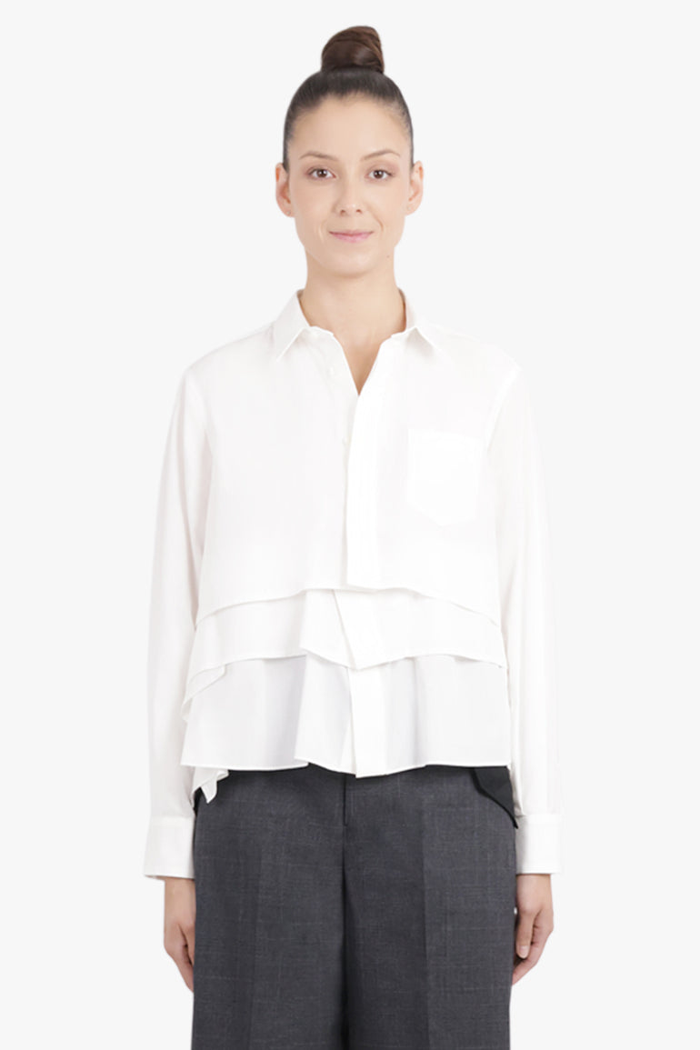 SACAI RTW Layered L/S Ruffle Shirt | Off White