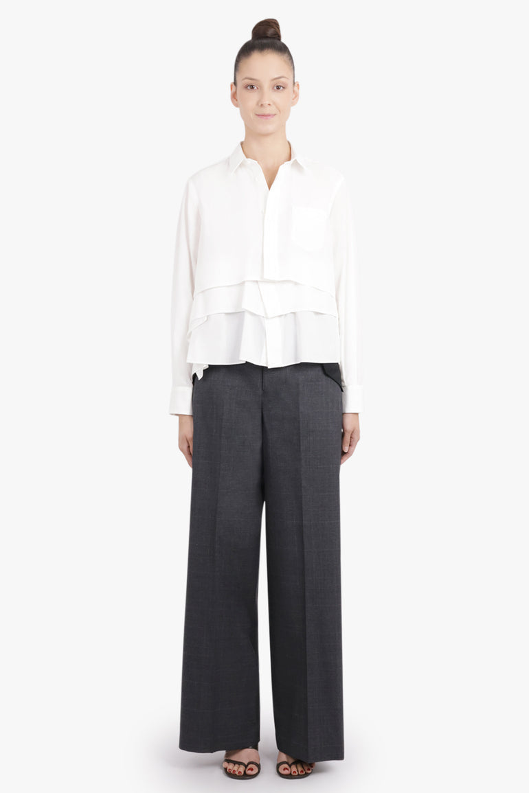 SACAI RTW Glen Check Print Contrast Wide Leg Pant | Grey/Black