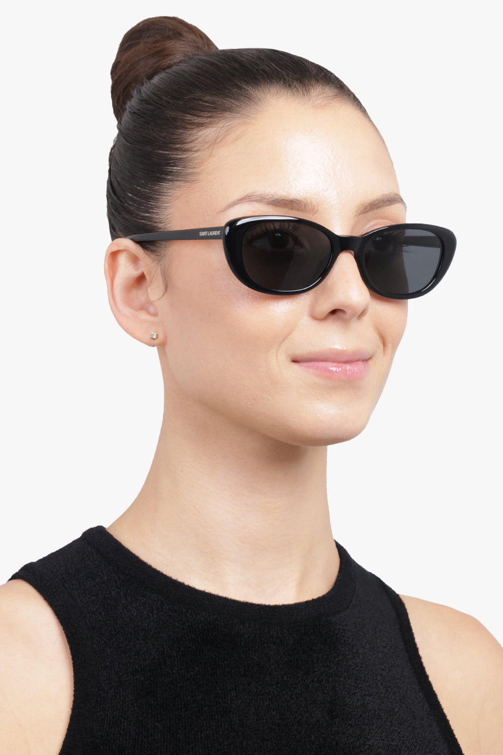 SAINT LAURENT ACCESSORIES BLACK / Black SL 822 Rounded Cat Eye | Black