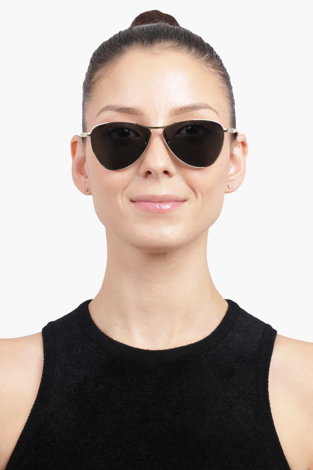 SAINT LAURENT ACCESSORIES BLACK / Black/Gold SL 831 Angled Aviator Sunglasses | Black/Gold