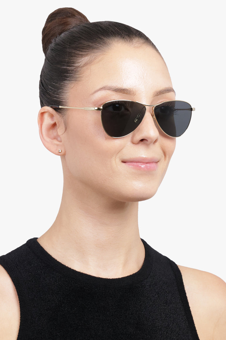 SAINT LAURENT ACCESSORIES BLACK / Black/Gold SL 831 Angled Aviator Sunglasses | Black/Gold