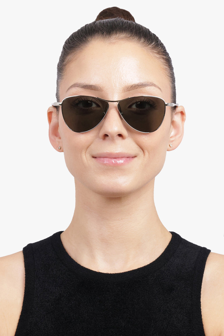 SAINT LAURENT ACCESSORIES BLACK / Black/Silver SL 831 Angled Aviator Sunglasses | Black/Silver