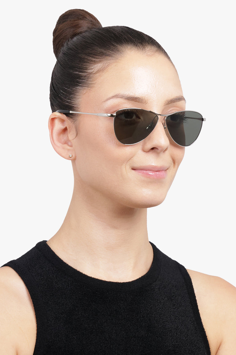 SAINT LAURENT ACCESSORIES BLACK / Black/Silver SL 831 Angled Aviator Sunglasses | Black/Silver