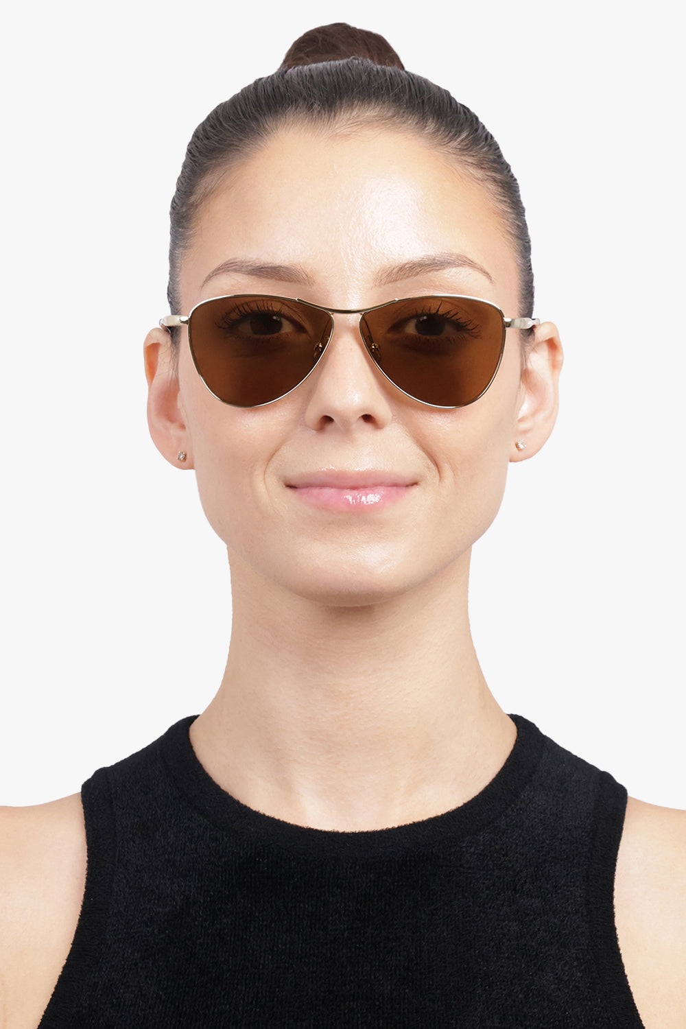 SAINT LAURENT ACCESSORIES BLACK / Brown/Gold SL 831 Angled Aviator Sunglasses | Brown/Gold