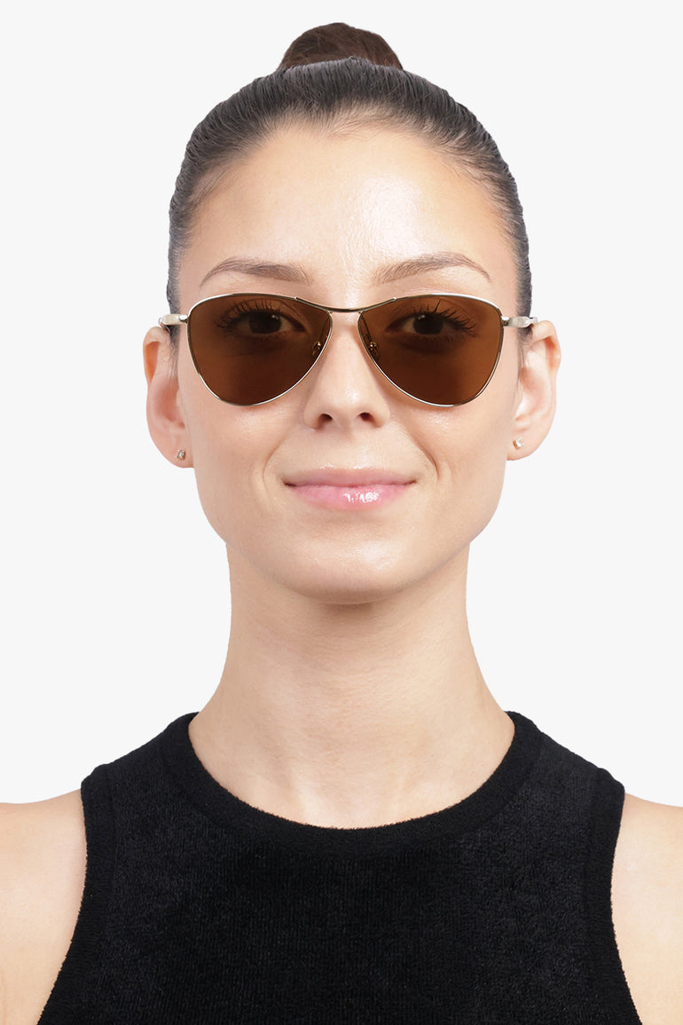 SAINT LAURENT ACCESSORIES BLACK / Brown/Gold SL 831 Angled Aviator Sunglasses | Brown/Gold