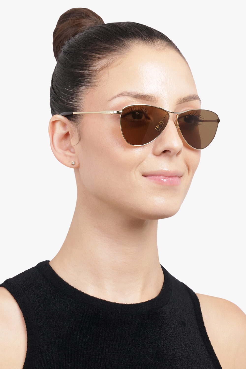 SAINT LAURENT ACCESSORIES BLACK / Brown/Gold SL 831 Angled Aviator Sunglasses | Brown/Gold