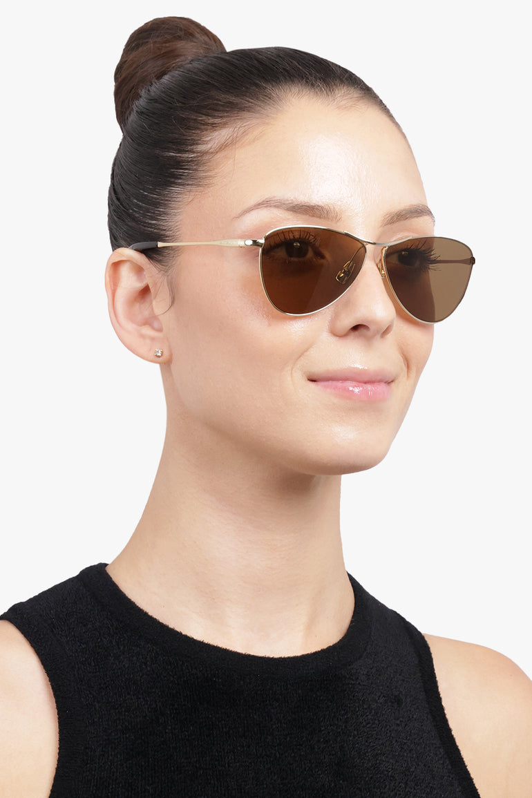 SAINT LAURENT ACCESSORIES BLACK / Brown/Gold SL 831 Angled Aviator Sunglasses | Brown/Gold
