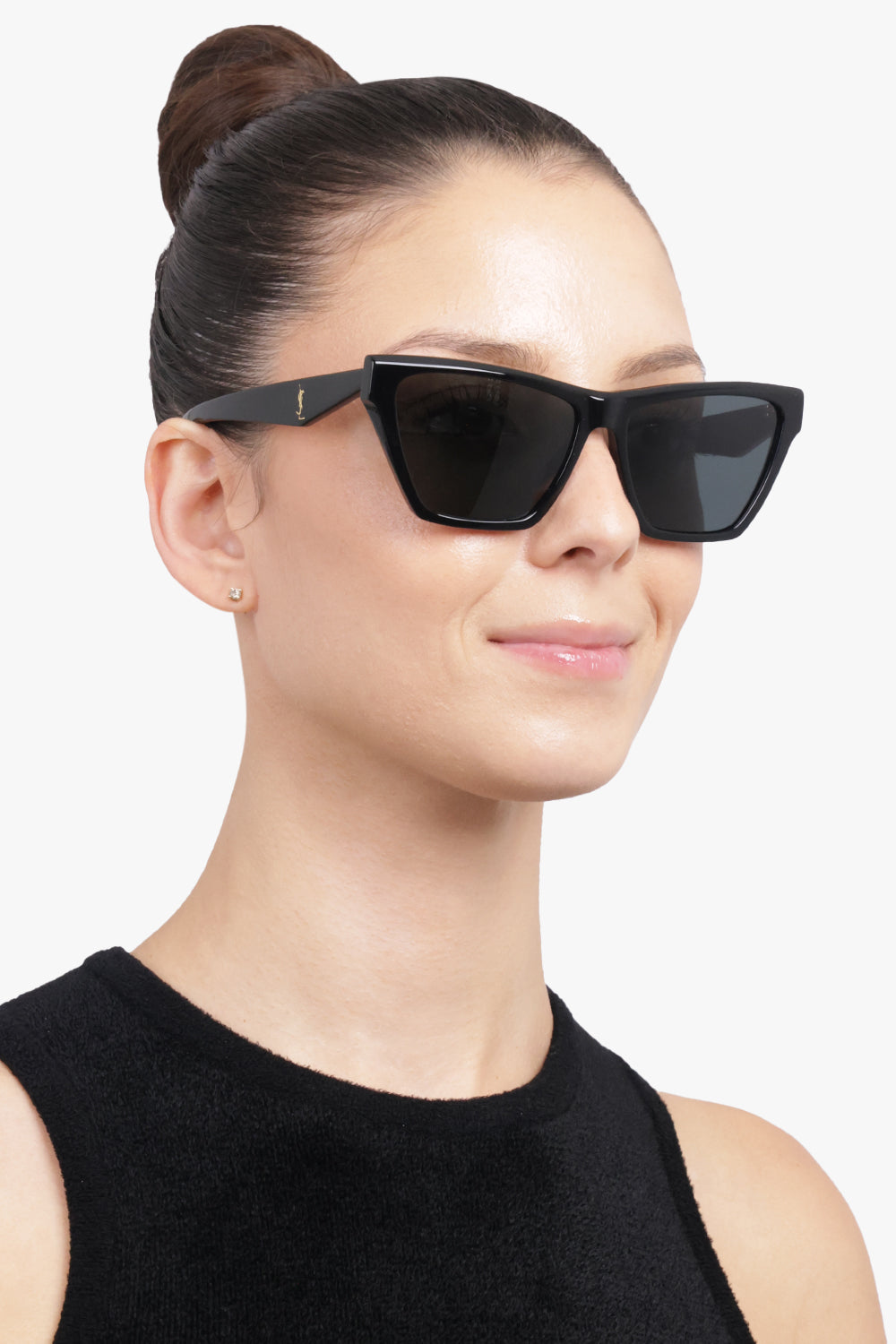 SAINT LAURENT ACCESSORIES BLACK / Black SL M103 Squared Cat Eye Sunglasses | Black