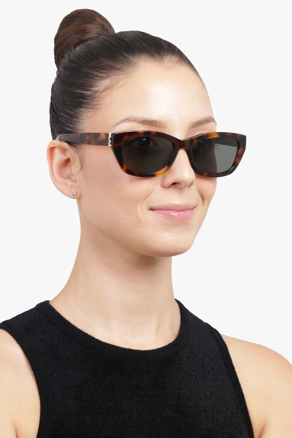 SAINT LAURENT ACCESSORIES BROWN / Havana Brown SL M153 Rectangular Monogramme Sunglasses | Havana Brown