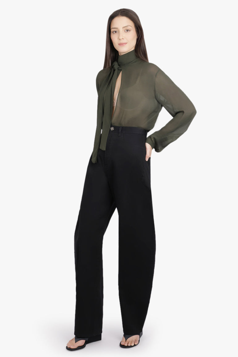 ALAIA RTW Scarf Neck L/S Blouse | Olive Green