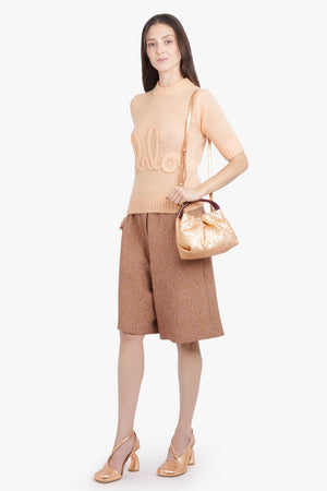 DRIES VAN NOTEN RTW Pomy Tapestry Floral Jacquard Long Length Short | Peach/Brown