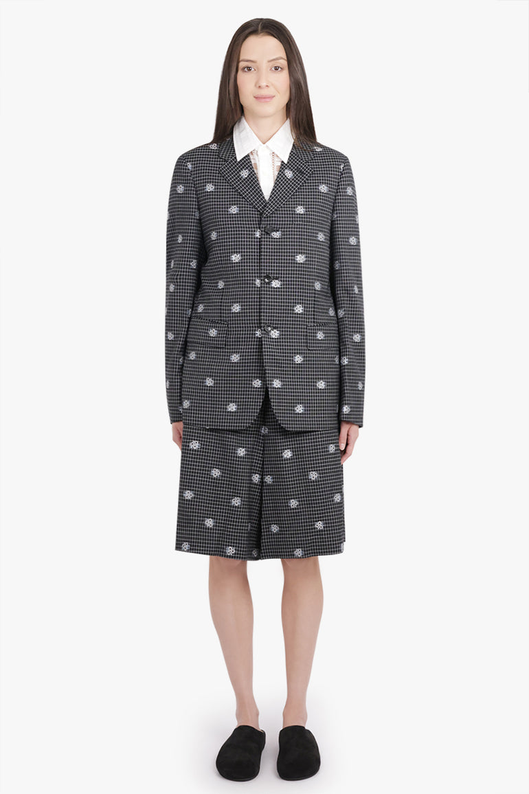 COMME DES GARCONS HOMME PLUS RTW Check Print Short With Flower Embellishment | Black/White