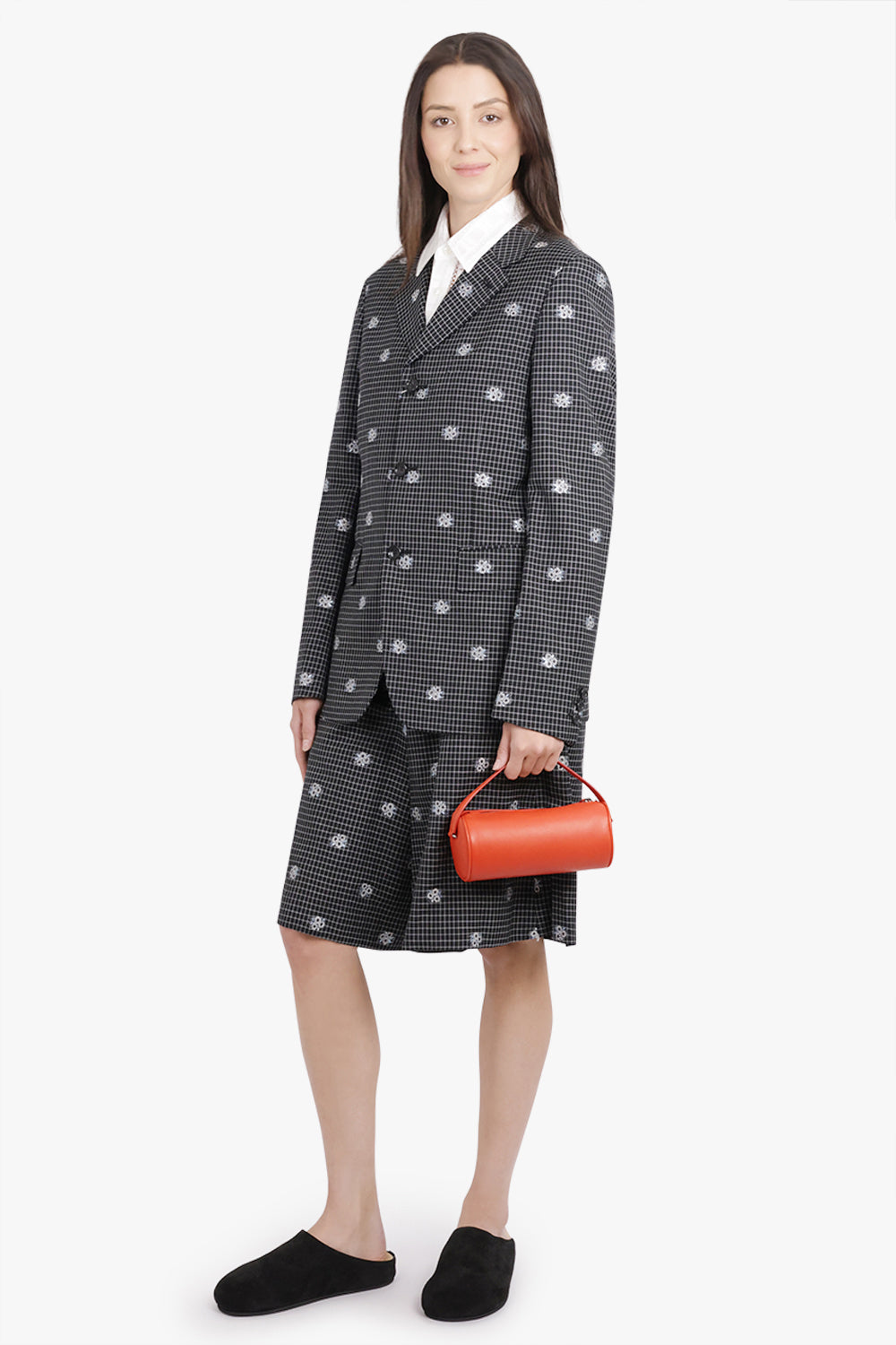 COMME DES GARCONS HOMME PLUS RTW Check Print Short With Flower Embellishment | Black/White