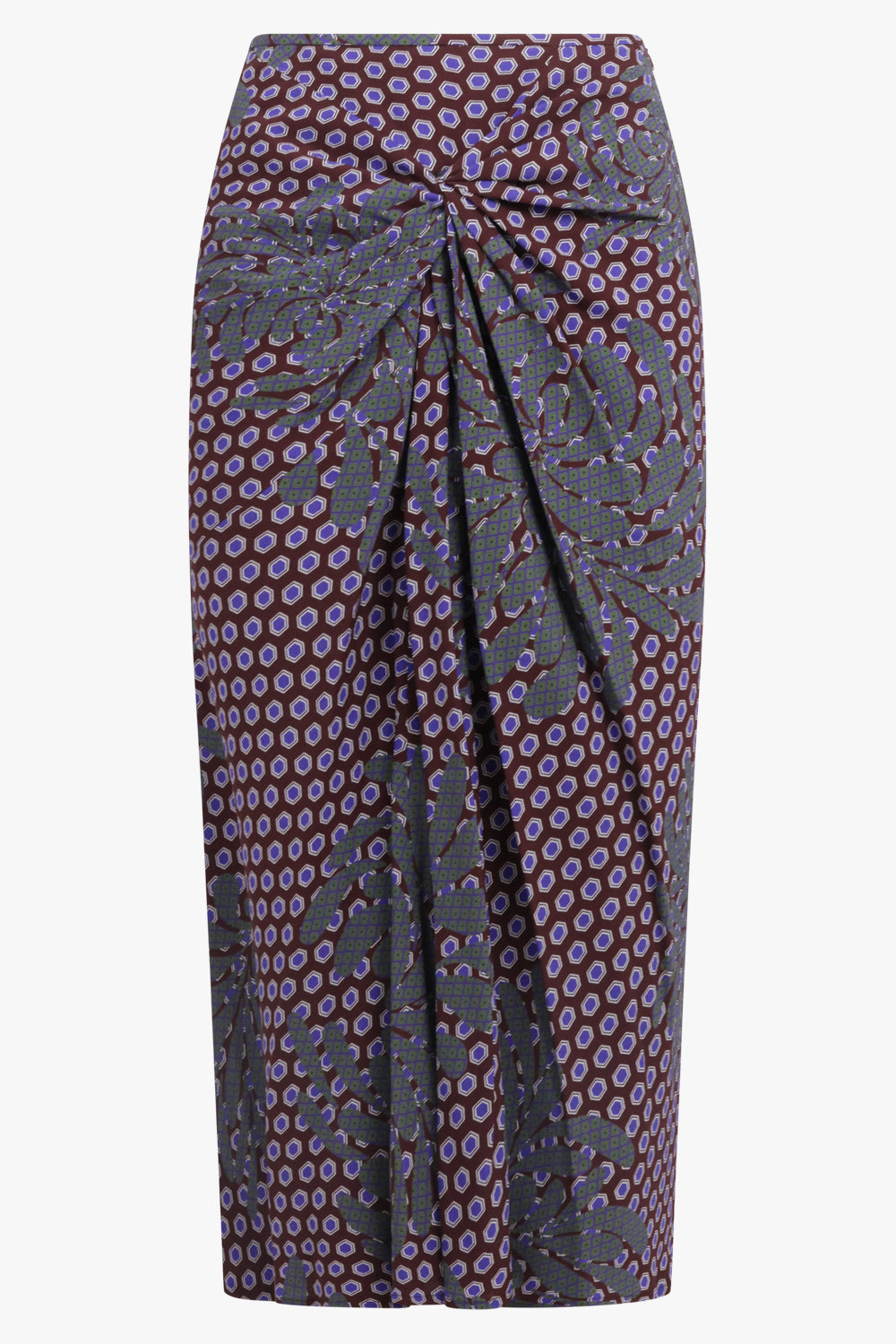 DRIES VAN NOTEN RTW Smila Draped Floral Motif Midi Skirt | Purple/Blue