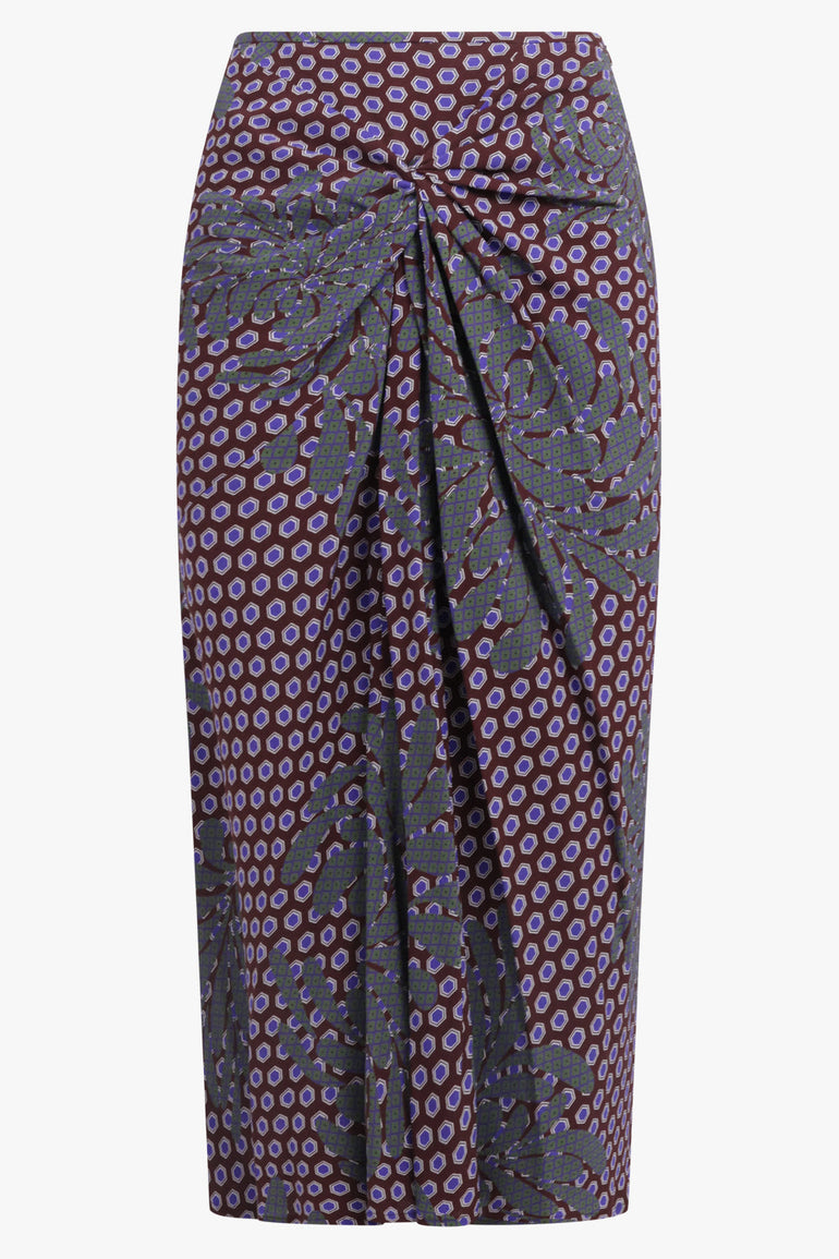 DRIES VAN NOTEN RTW Smila Draped Floral Motif Midi Skirt | Purple/Blue