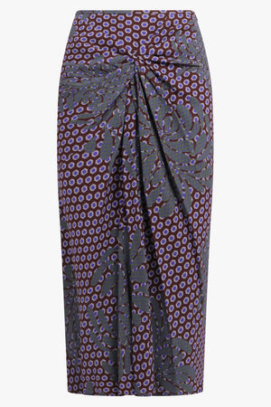 DRIES VAN NOTEN RTW Smila Draped Floral Motif Midi Skirt | Purple/Blue