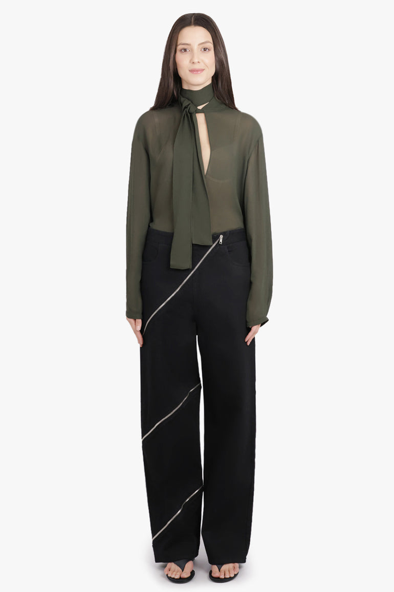 ALAIA RTW Scarf Neck L/S Blouse | Olive Green