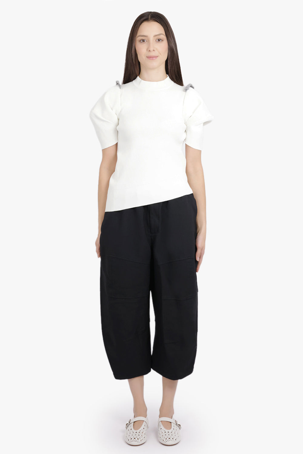 COMME DES GARCONS BLACK RTW Panelled Elastic Waist Crop Leg Pant | Black