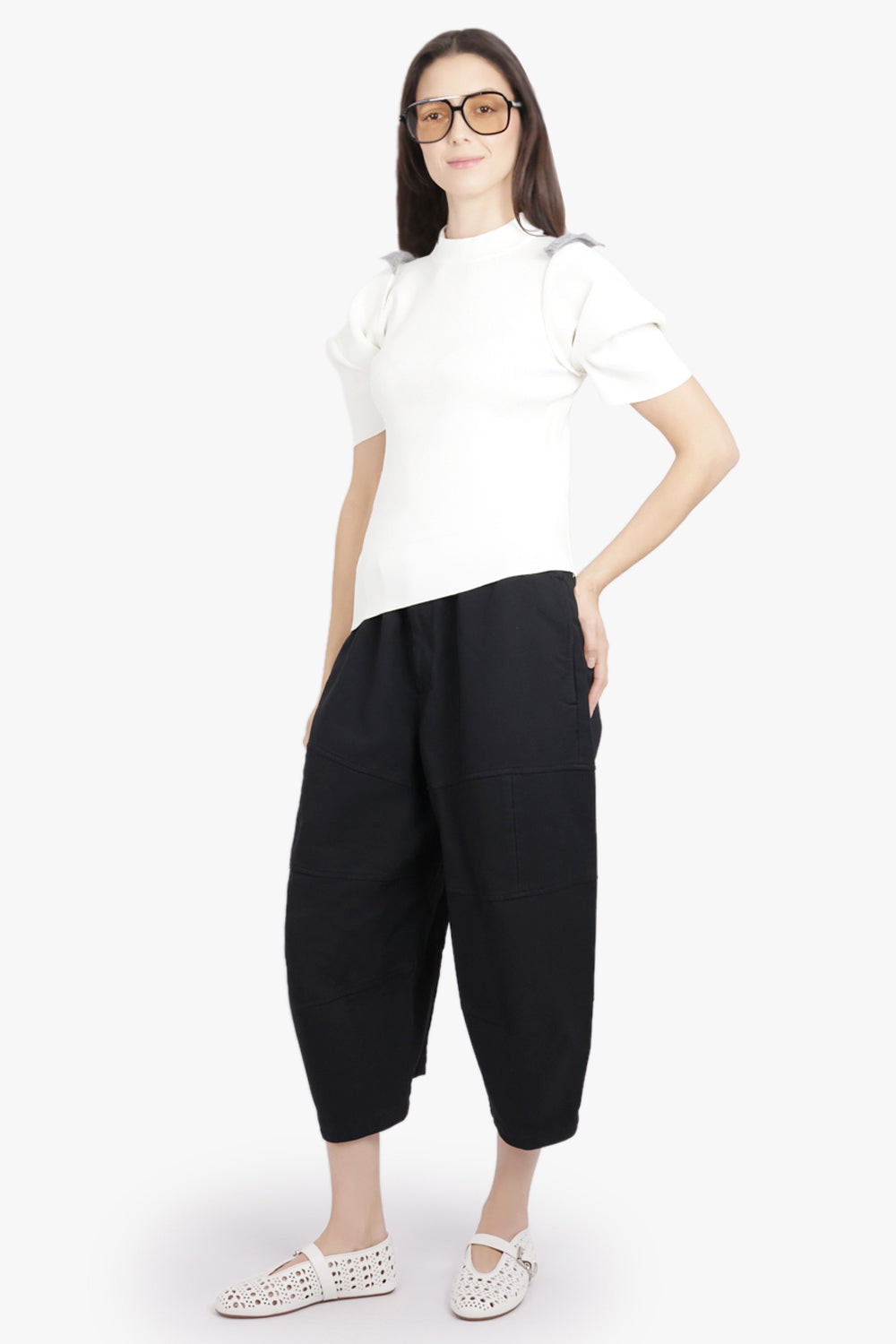 COMME DES GARCONS BLACK RTW Panelled Elastic Waist Crop Leg Pant | Black
